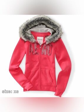 Aeropostale Hot Pink Girls Zip Hoodie with Faux Fur Hood
